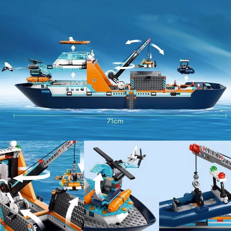 

MOC 60368 60266 Urban Ocean Ship Building Blocks Deep Sea Exploration Steamer Boat Mini Model Kids Bricks Birthday Gifts