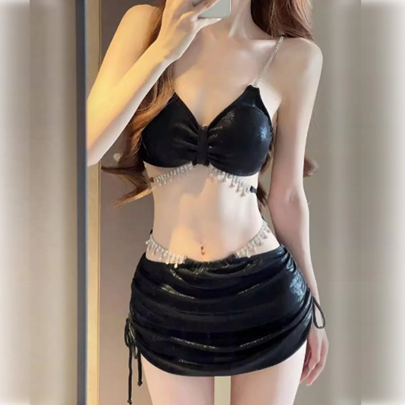 2024 Trendy Bikini Swimsuit Women's Sexy Three Piece Set Rhinestone Beach Swimwear Vacation Hot Spring Swim Dress New Swimsuits