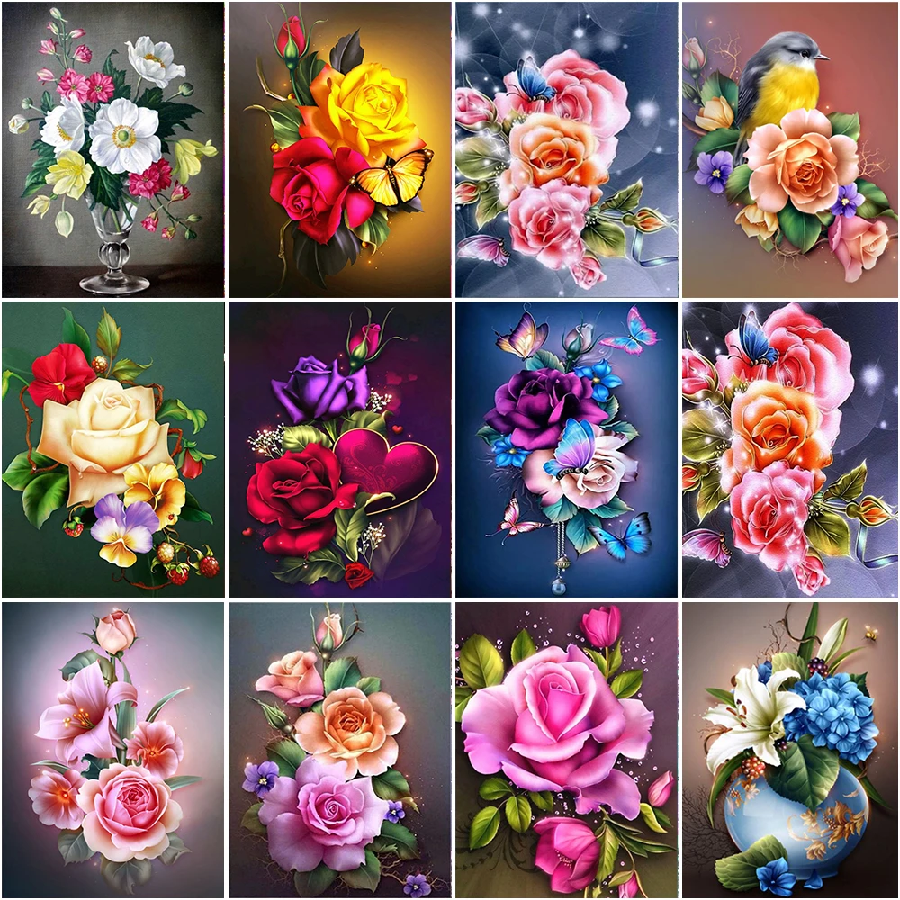 

Алмазная 5D картина с цветами, картина с различными цветами, инкрустированная стразами, вышивка, украшение для дома