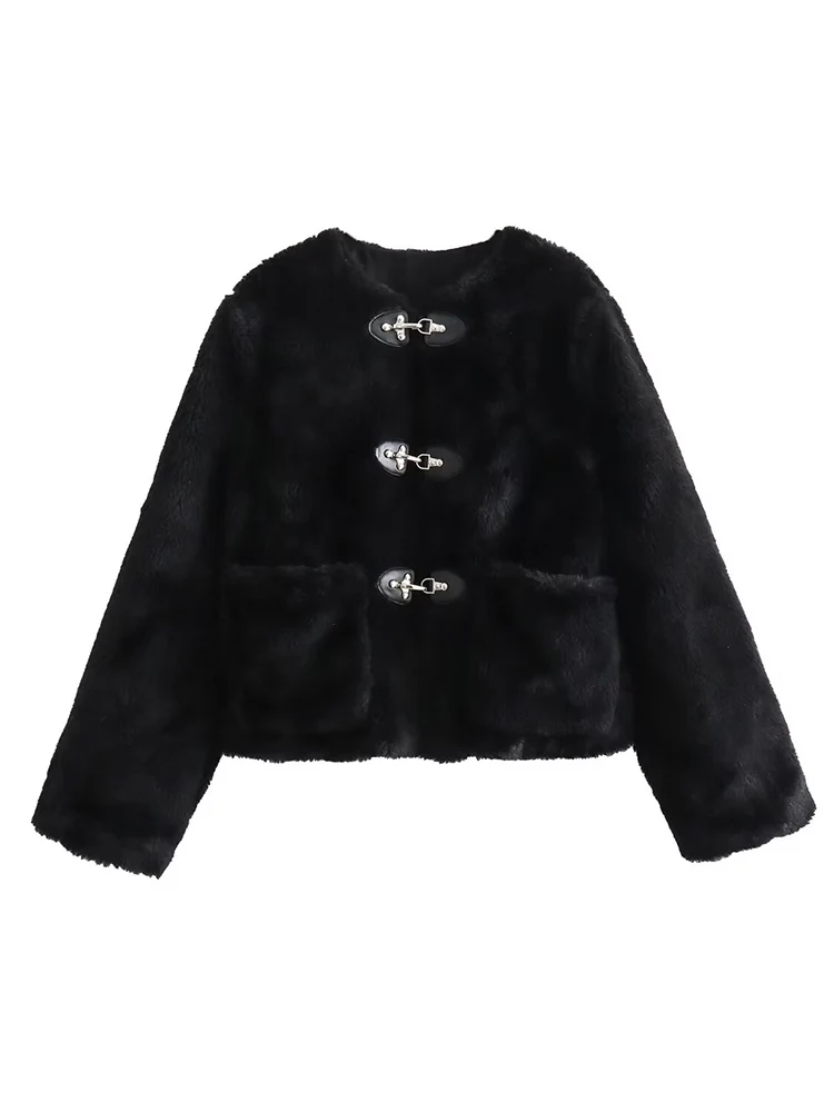 Fashion Women Thick Warm Faux Fur Jacket Women Long Sleeve Coat Front Pocket Casual Outerwear Chic Ladies Winter Short Coats