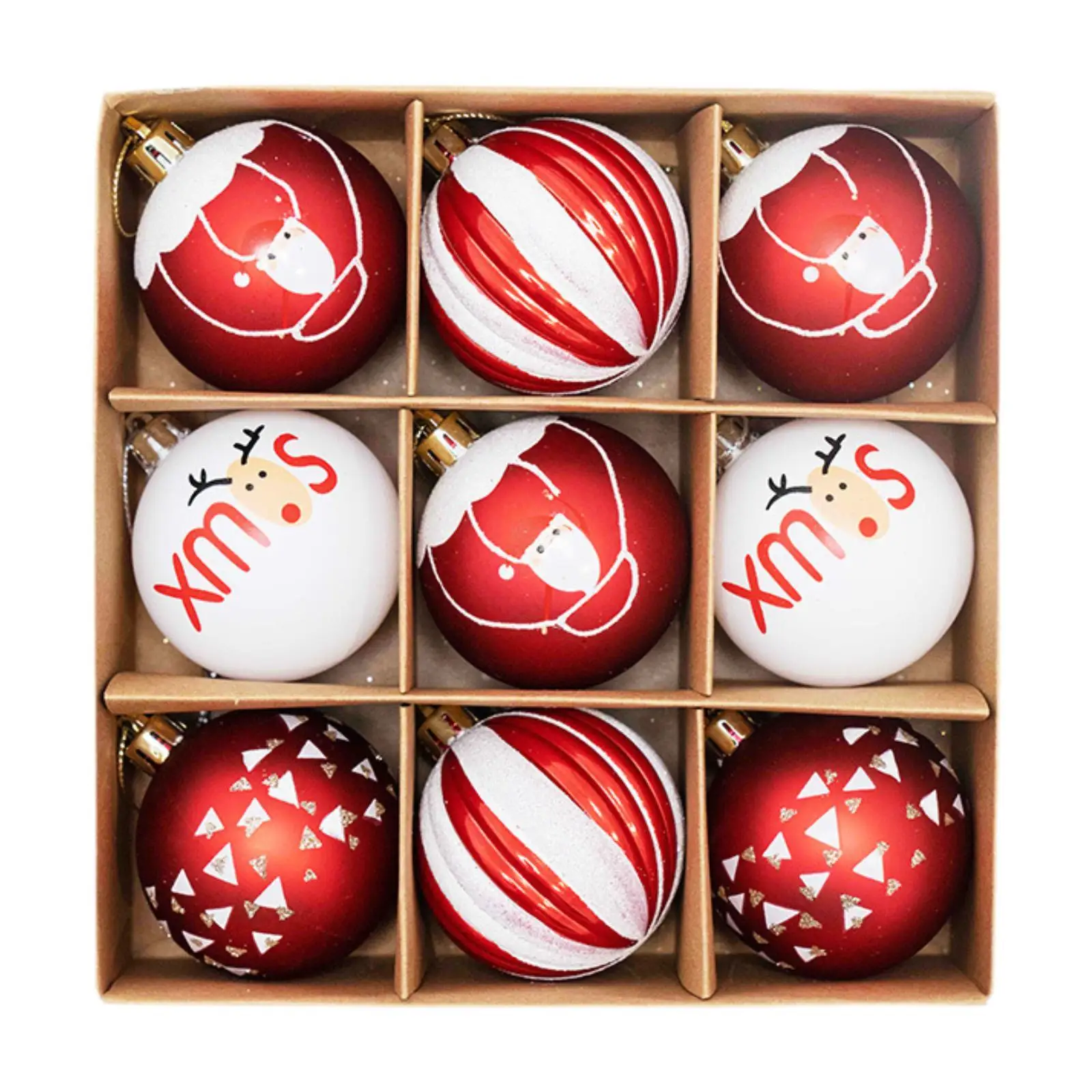 9 piezas de bolas de Navidad de 6 cm, colgantes para decoración de árbol de Navidad, material PP