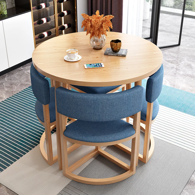 Round Mobile Dining Tables Set Kitchen 4 Chairs Center Wood Table