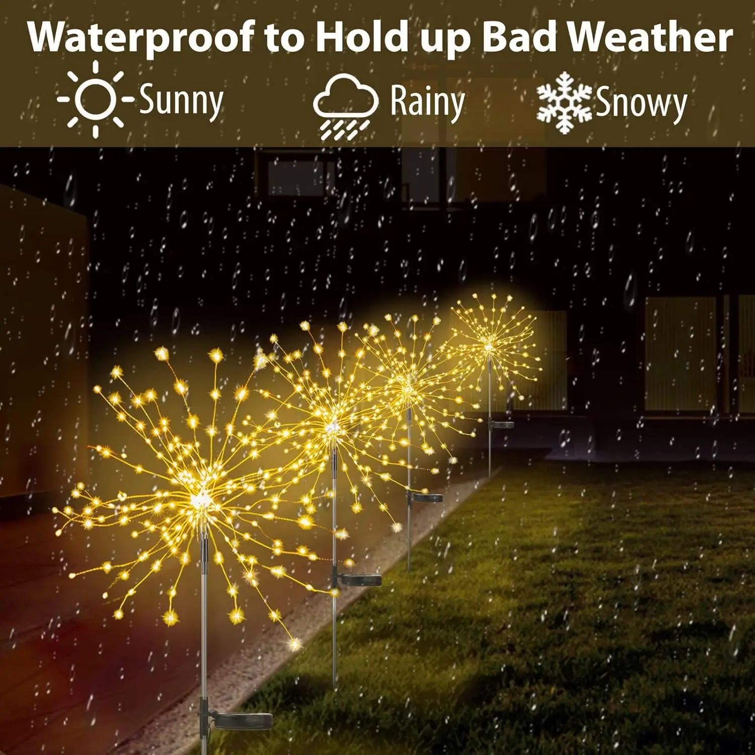 8 Lighting Modes Solar Garden Lights,Firework Lights 2 Pack Waterproof Decorativ