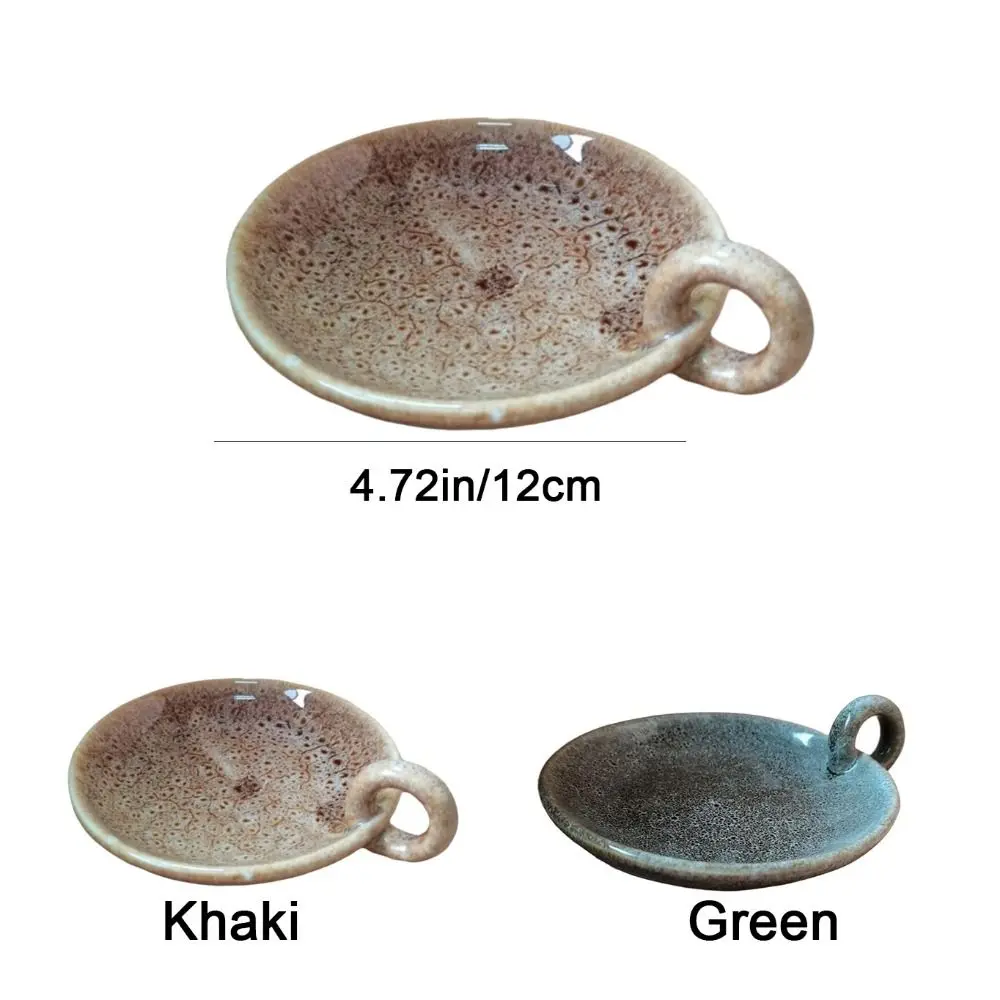 Creative Round Ceramic Candle Plate Retro Style Decorative Candlelight Stand with Handle Candle Holder Fireplace