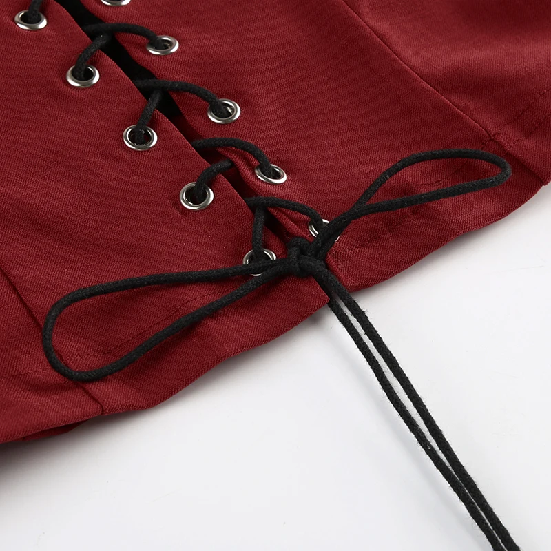 Camisola sexy ajustada con lazo para mujer, con parches en contraste y ojales, estilo retro Y2K para fiesta y club.