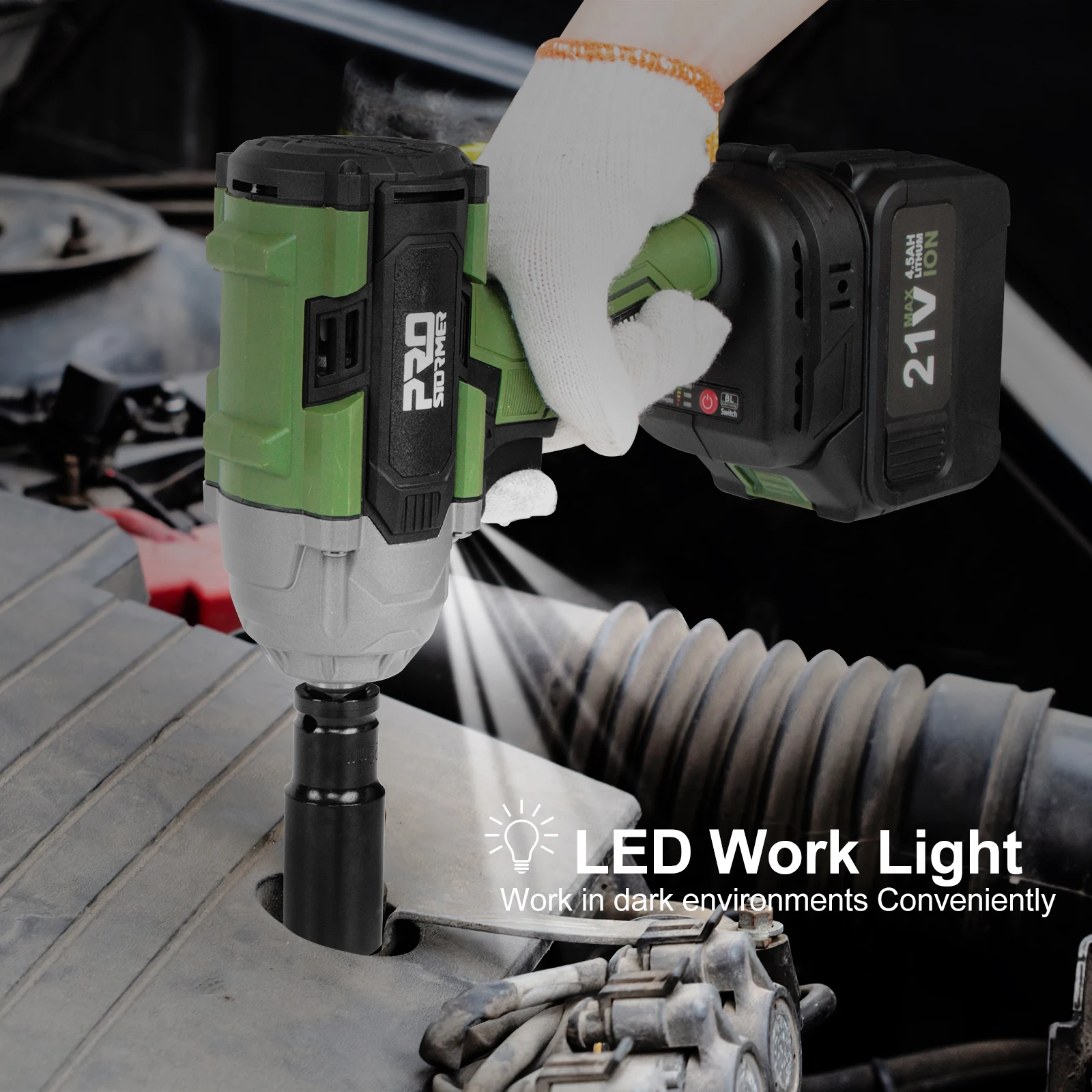 21 В Электрический 800N.M Управляйте бесщеточным громким гнездам для автомобильных шин беспроводные электроинструменты 4500 мАч литий-ионная батарея