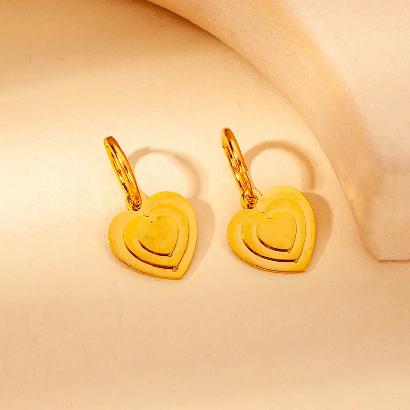 Handmade Stainless Steel Heart Layered Earrings For Women 18K Gold Plated Metal Waterproof Jewelry 3