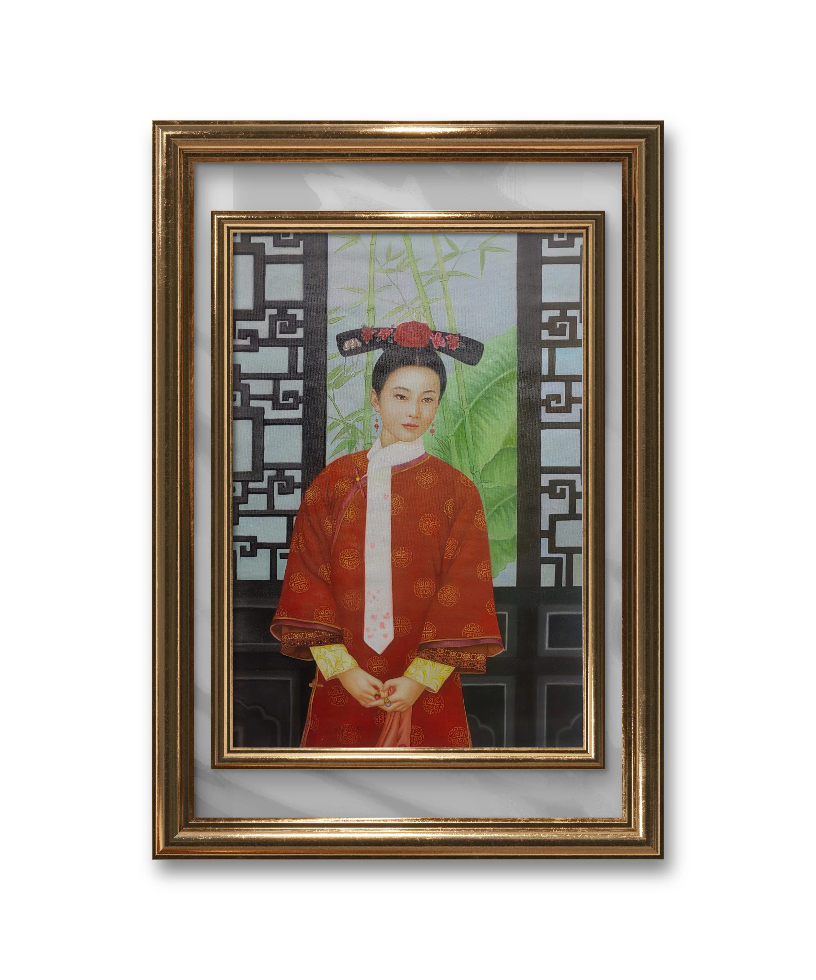창 앞에서 명상하는 손으로 그린 ??현실적인 그림 유화