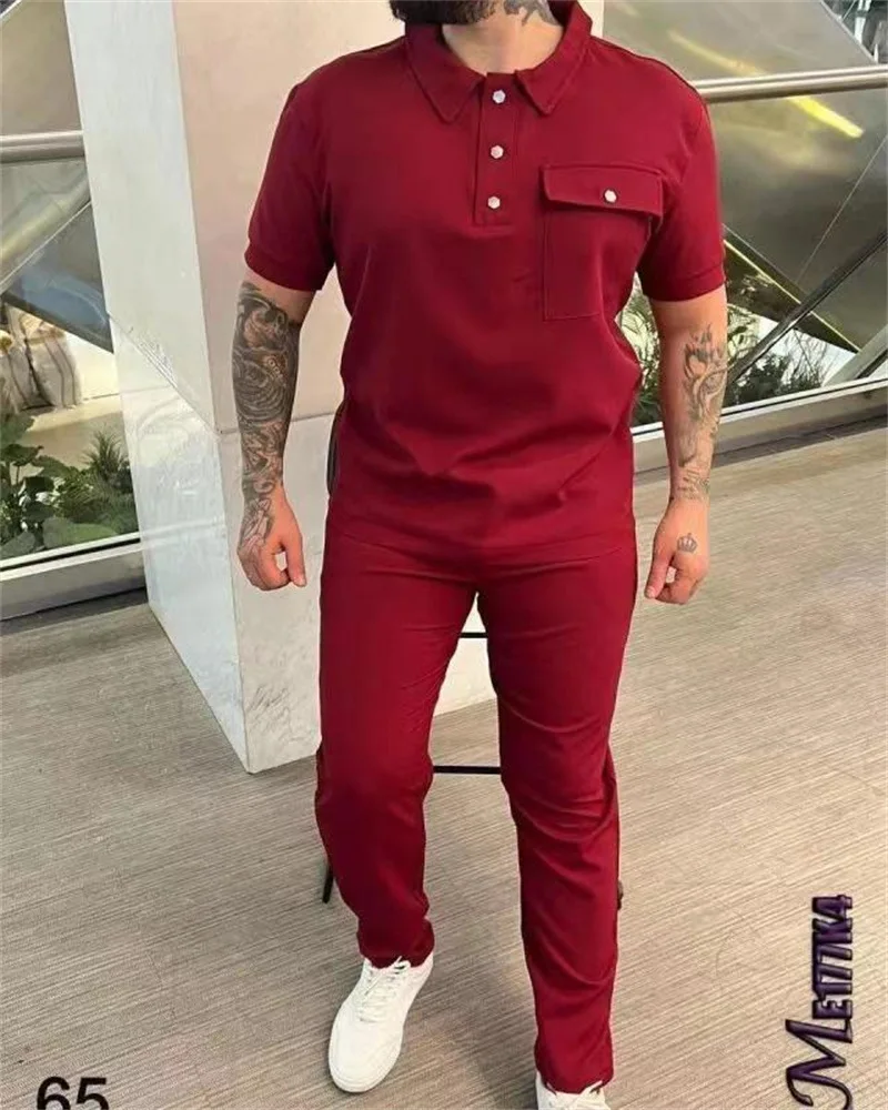 Europe and the United States cross-border fashion men's short-sleeved pants suit lapel button spring and autumn casual wear