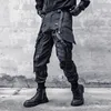 Techwear Functional Cargo Pants Men Fashion Tactical Ribbons Design Trousers 2025 Spring Hip Hop Streetwear Pants Black 3