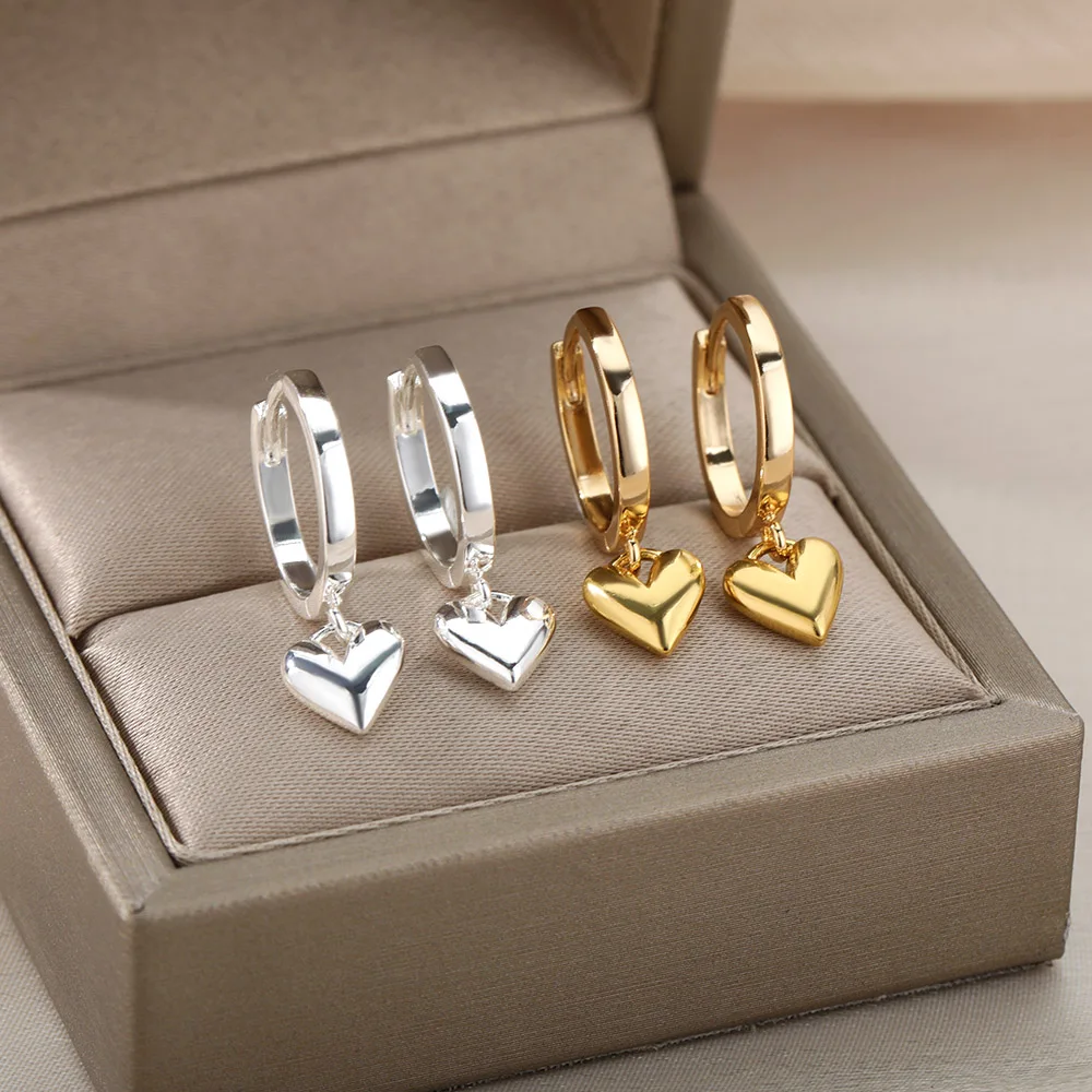 Stainless Steel Heart Earrings For Women Vintage Heart Drop Earring Wedding Valentine Jewelry Gift