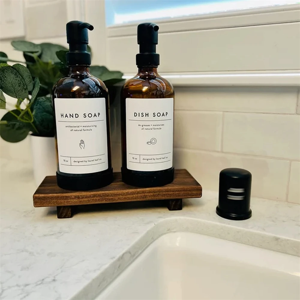 Wood Pedestal Soap Stand, Farmhouse Wood Riser, Soap Dish Holder/Tray Counter Decor for Bathroom Kitchen, Rustic Candle Plant 3