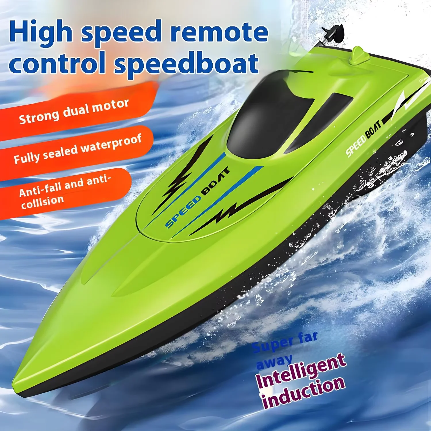 Enfant utilisant la télécommande pour diriger le bateau RC CR1990 orange sur un lac