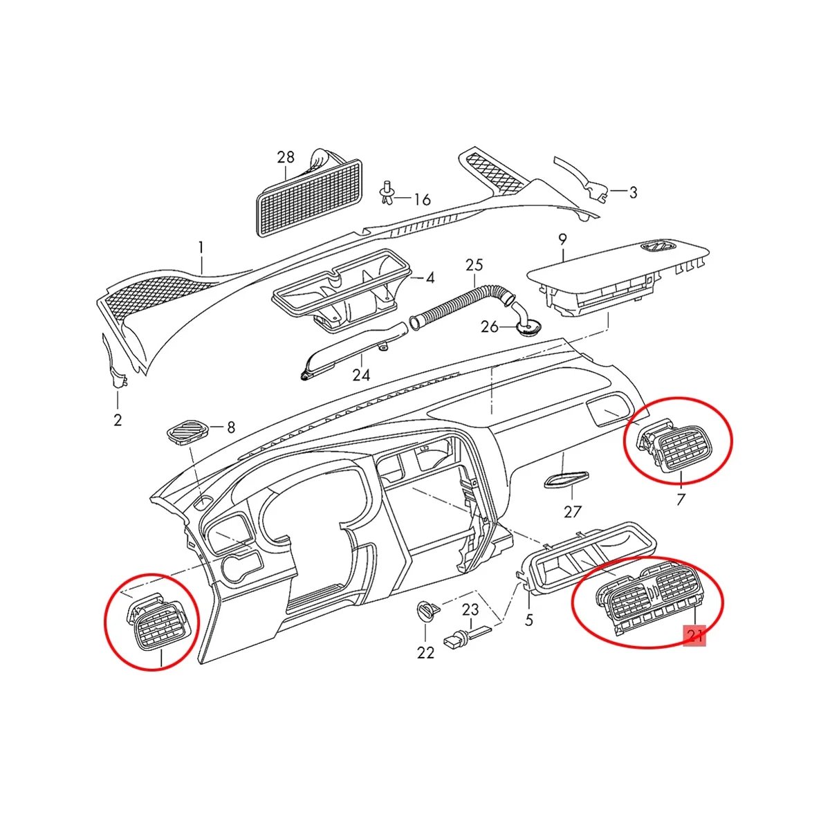 6RD819703 A A/C Air Outlet Vent Grill Cover for VW Polo 2011- 6RD 819 703