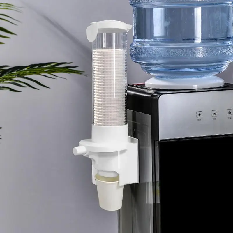 Push Button Drop Water Dispenser Cup Holder Wall-Mounted Paper Cup Dustproof Storage Rack Holder Automatic Remover for home