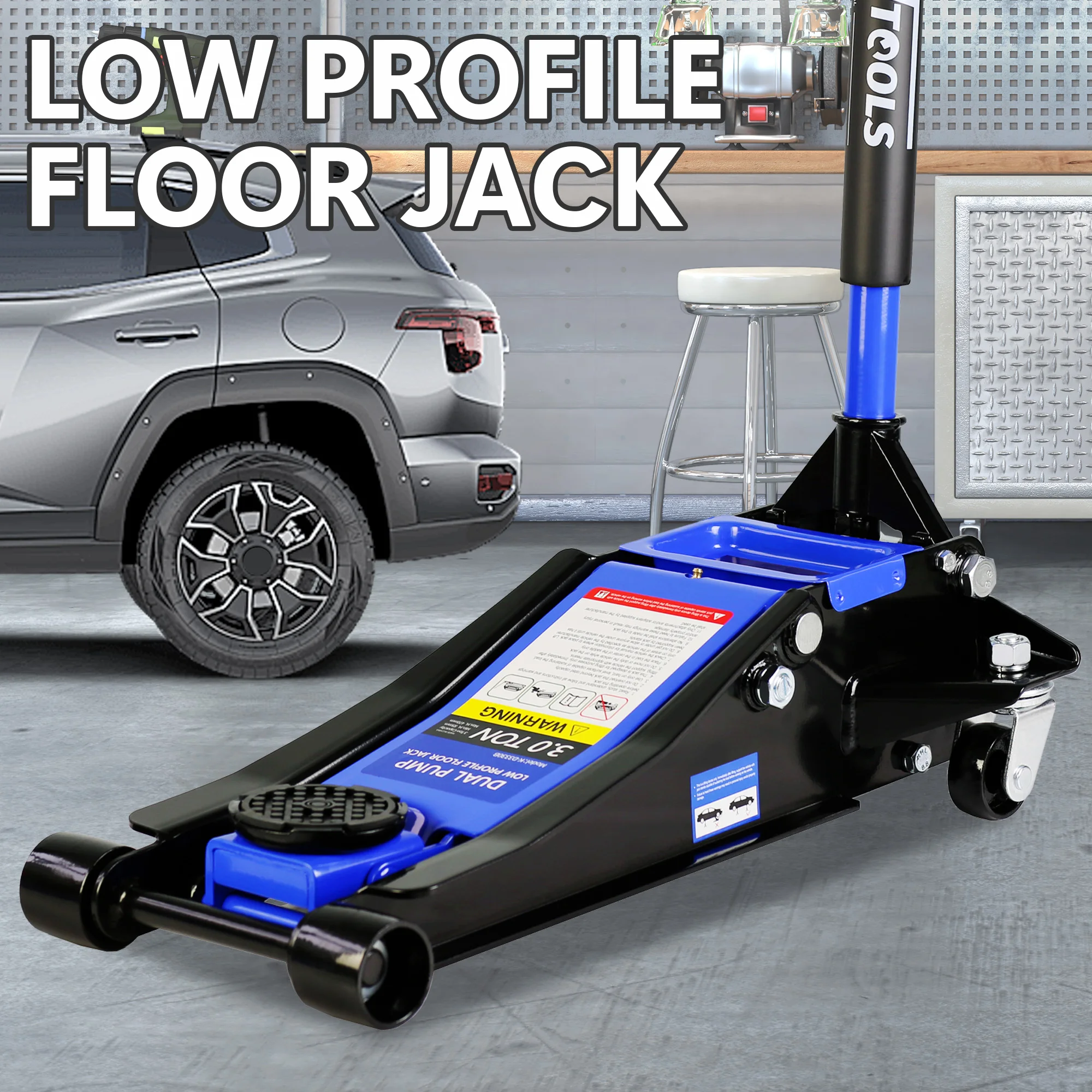 3 Ton Hydraulic Low Profile Steel Racing Floor Jack – Dual Piston, Blue 1