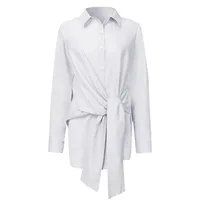 Slim Button White Shirt Women Fashion Tops Office Lady Shirt Loose Long Sleeve Blouse Female Ruched Lace Up Solid Blouse 18659 - Image 2