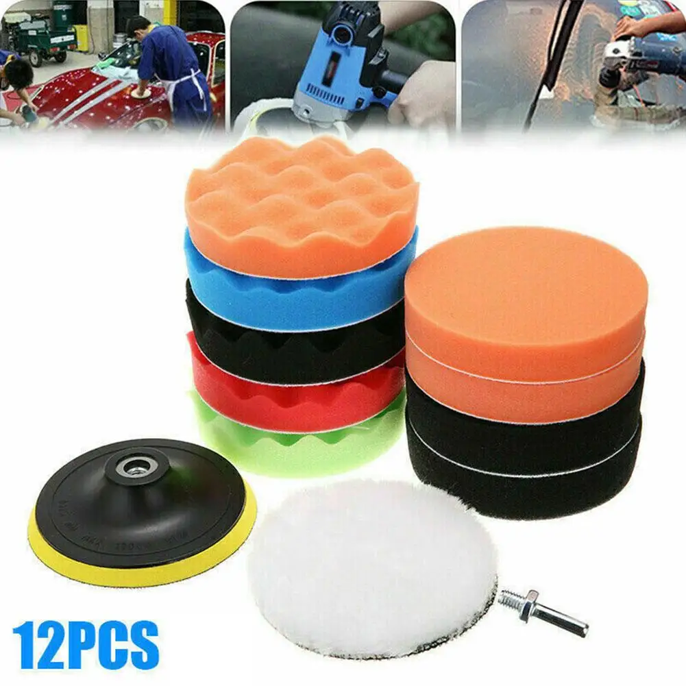 12ps Car Polishing Pads Drill Sponge Buffing Waxing Clean Buffer Pad for Drill Wheel Polisher Waxer Washing Car Gadget L2E2 car polishing pad car polisher car polish pad
