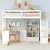 Bunk Beds Twin Loft Bed, Stairs and L-Shaped Desk, Solid Wood Loft Bed Frame with Bookcase and Storage Drawers, Loft Bed 2
