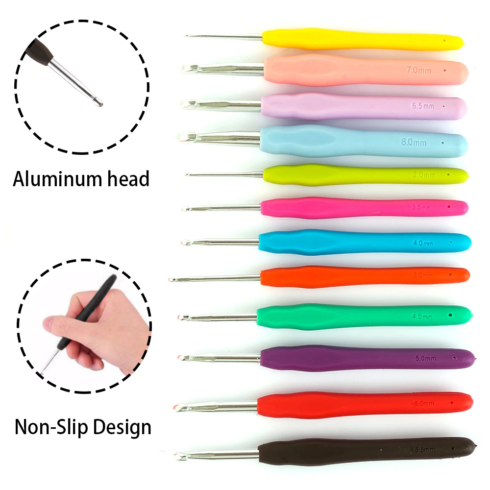 2.0-10mm Aluminum Crochet Hook Multicolor Soft Grip Knitting Needles DIY Weave Yarn Weave Crochet Ergonomic Handle Craft Tools