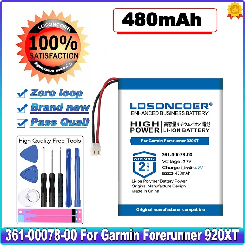 

LOSONCOER 480mAh 361-00078-00 361-00078-01 Battery for Garmin Forerunner 920XT Smart sports watch Battery