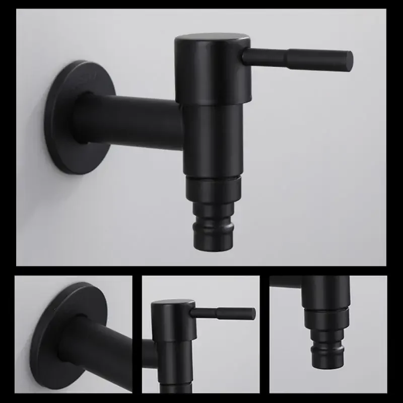 Stainless Steel Faucet Black Wall Mounted Washing Machine Tap Bath Toilet Mop Pool Water Taps for Outdoor Garden Bathroom 5