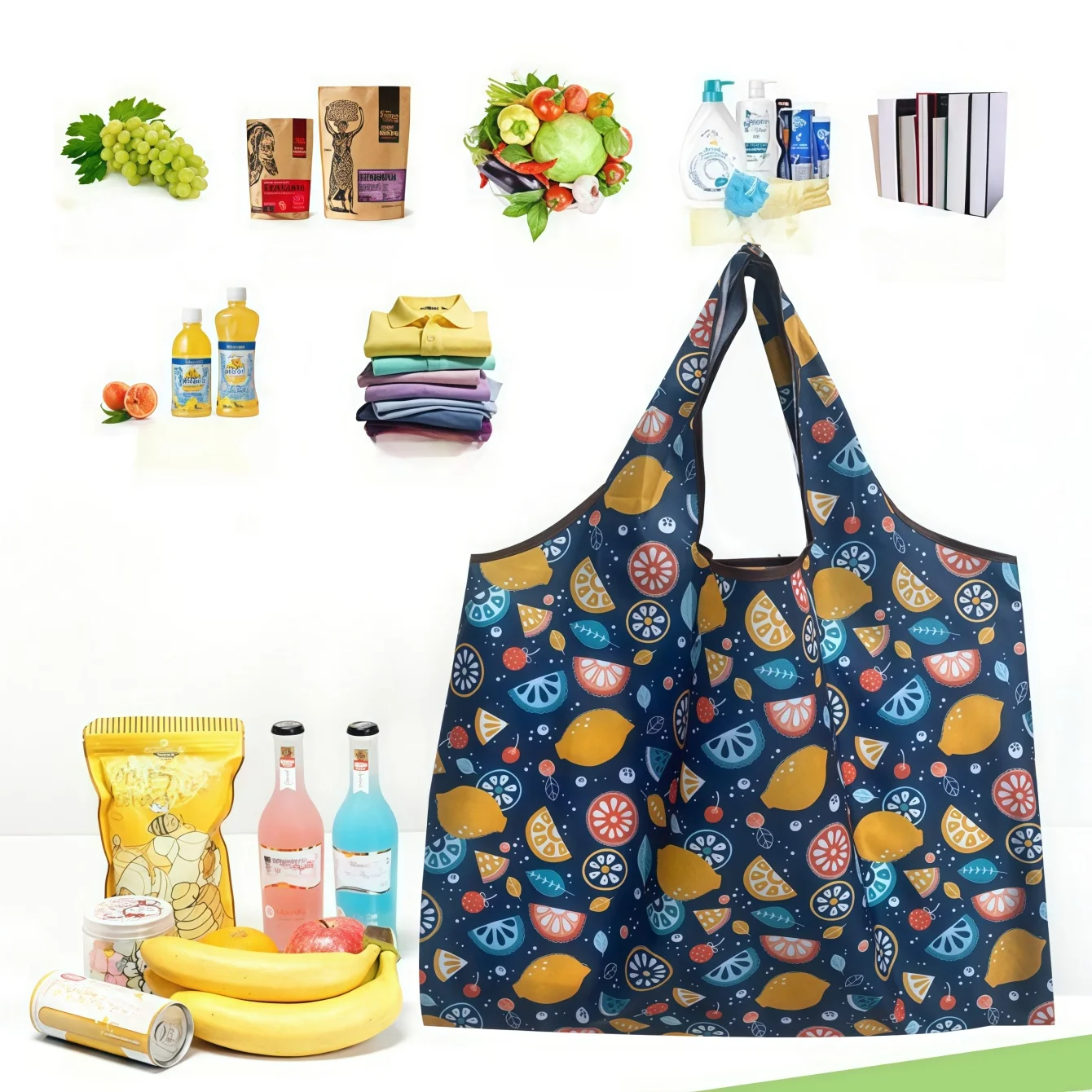 Eco-Friendly Reusable Foldable Shopping Tote - Large, Washable Grocery Storage Bag