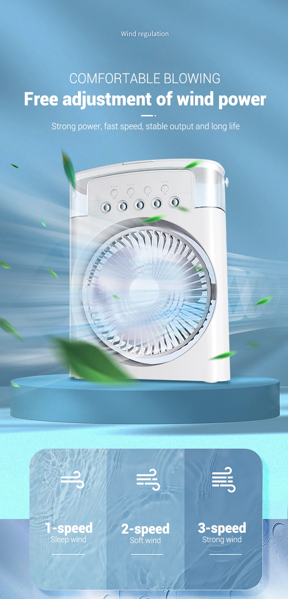 Description Picture 6 of itemPortable Air Conditioner Fan Humidifier Fan Mini Cooling with 7 Colors LED 1/2/3 H Timer 3 Mode Air Cooler Camping Home Bedroom