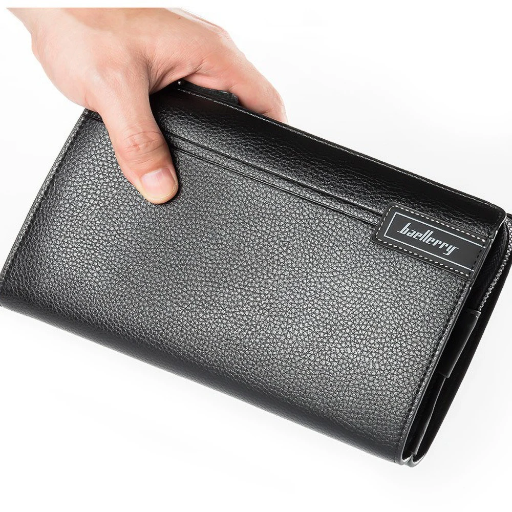 Men's Slim Long Wallet PU Leather RFID Protection Zipper Multi-Card Slots Business Essentials