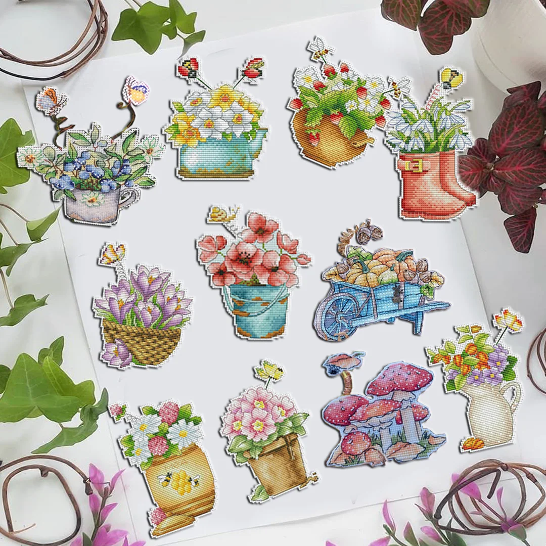 14CT Plastic Canvas Flower pot small object For DIY Handmade Needlework ...