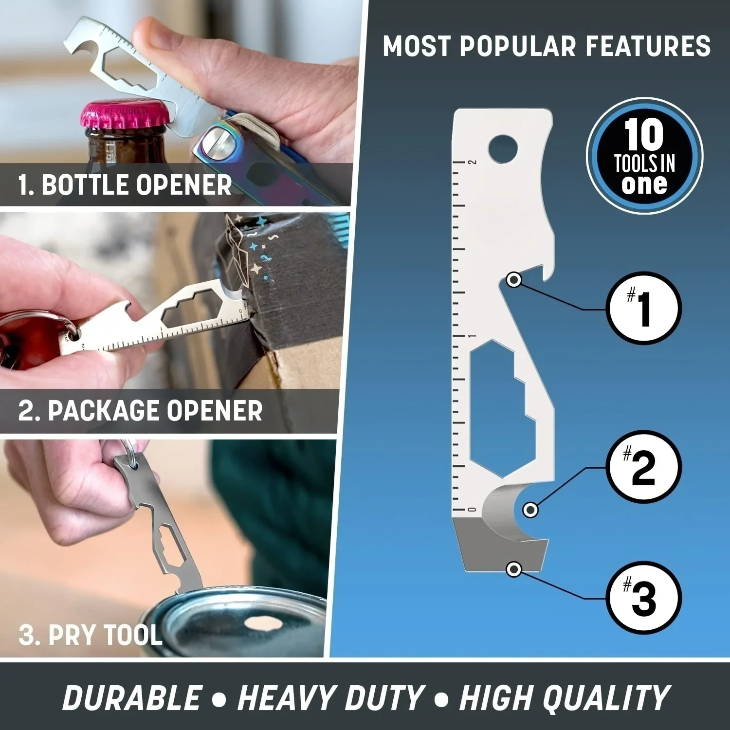 Compact 10-in-1 Keychain Multi-Tool with Bottle Opener, Pry Bar, Screwdriver, and Rope Cutter