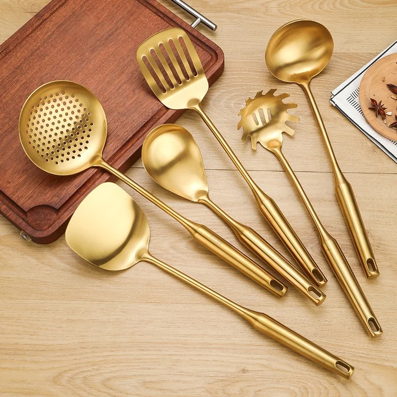 1/7Pcs Stainless Steel Kitchenware Creative Gold Soup Spoon Noodle Colander - Image 2