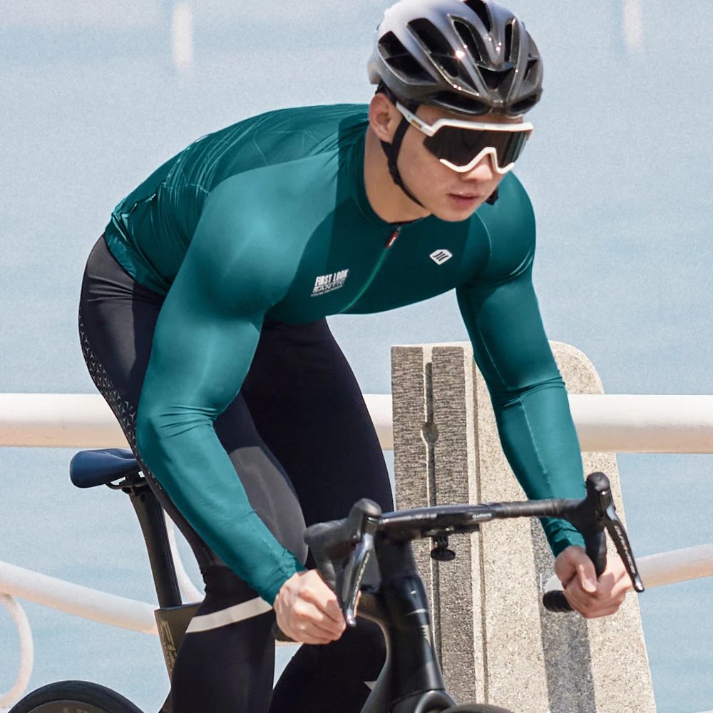 Santic 남성용 긴 소매 사이클링 저지, MTB 로드 바이크 셔츠, 전체 지퍼 반사 자전거 의류, 통기성 야외 스포츠 탑