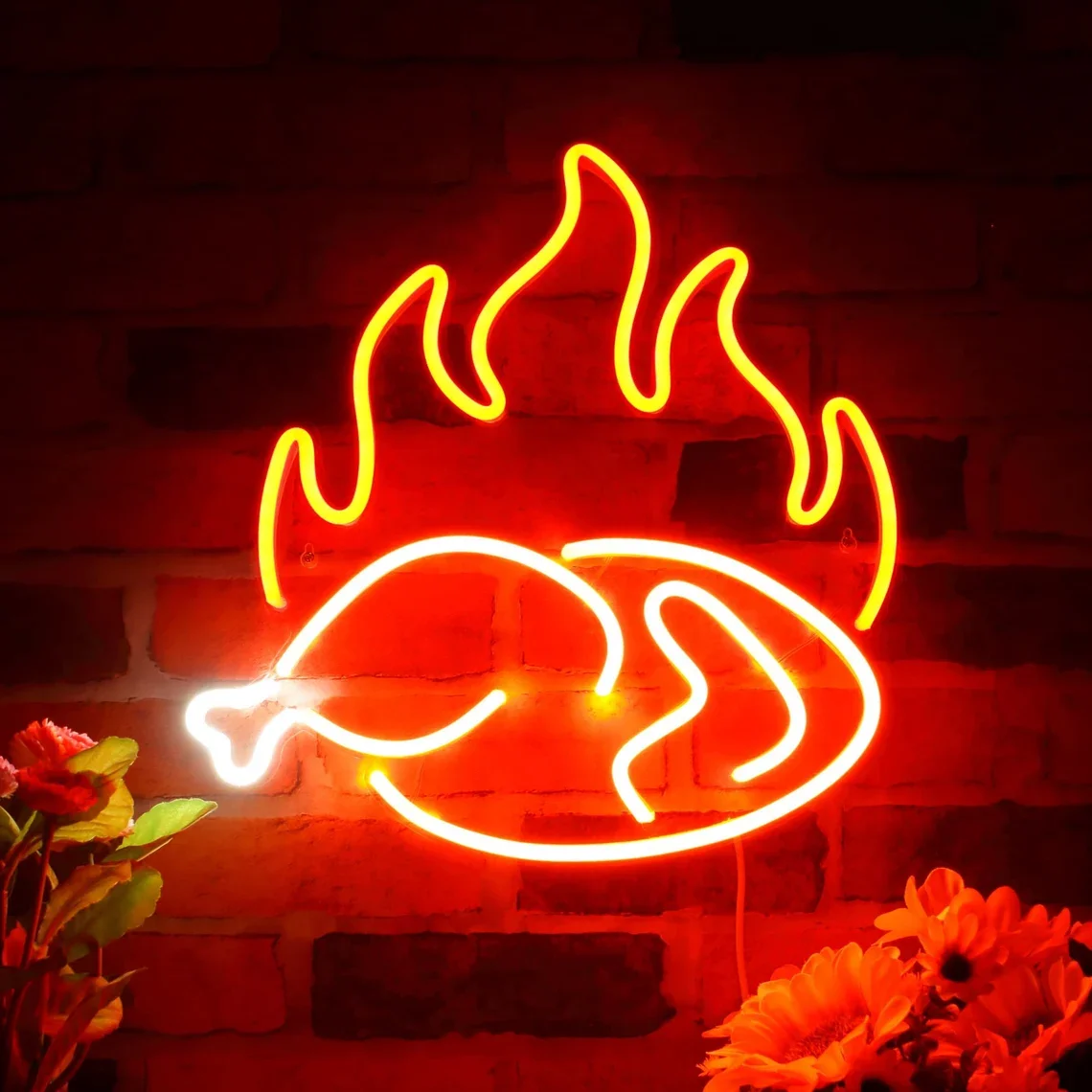 로스트 치킨 네온 사인 치킨 가게 레스토랑, 불꽃 장식, 맞춤형 LED 네온 사인, 거실 아트 네온