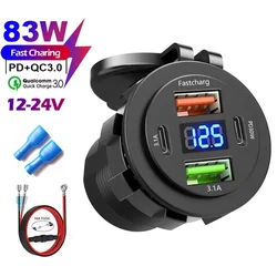 Enhanced Dual USB Car Charger with Voltmeter and Waterproof Socket (4Ports 10A Cable)