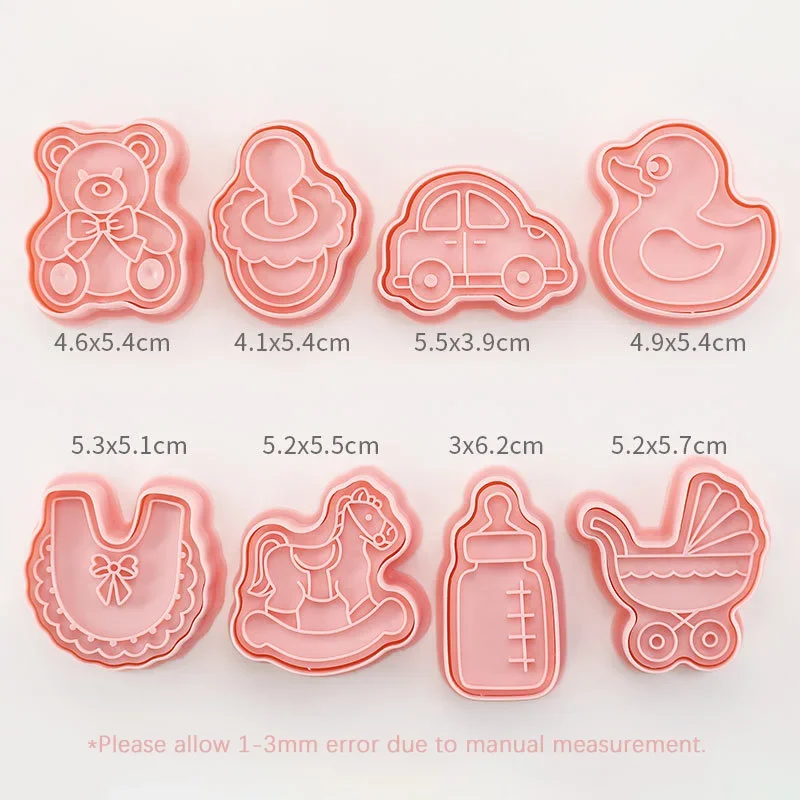 Cookie Cutter 8Pcs Baby Theme Cartoon Embosser 3D Baby Shower Rattles Ball Clothes Feet Skirt Socks Biscuit Mould Cake Tools