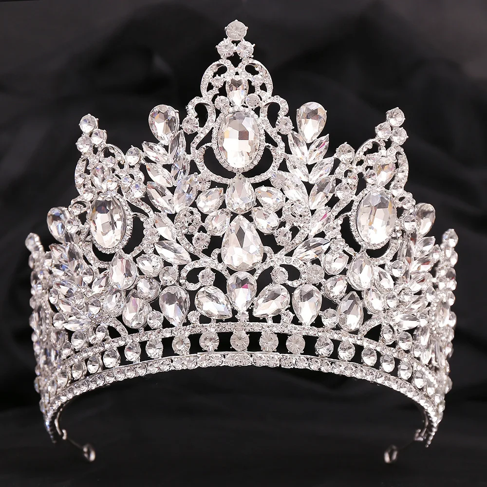 KMVEXO Statement Big Forest Blue Crystal Rhinestone Crown