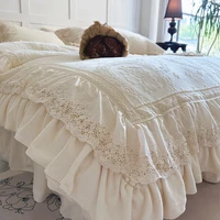 Vintage French Style Princess Lace Ruffles Carved Velvet Bedding Set Duvet Cover Bed Sheet/Fitted Sheet/Bed Skirt Pillowcases 2