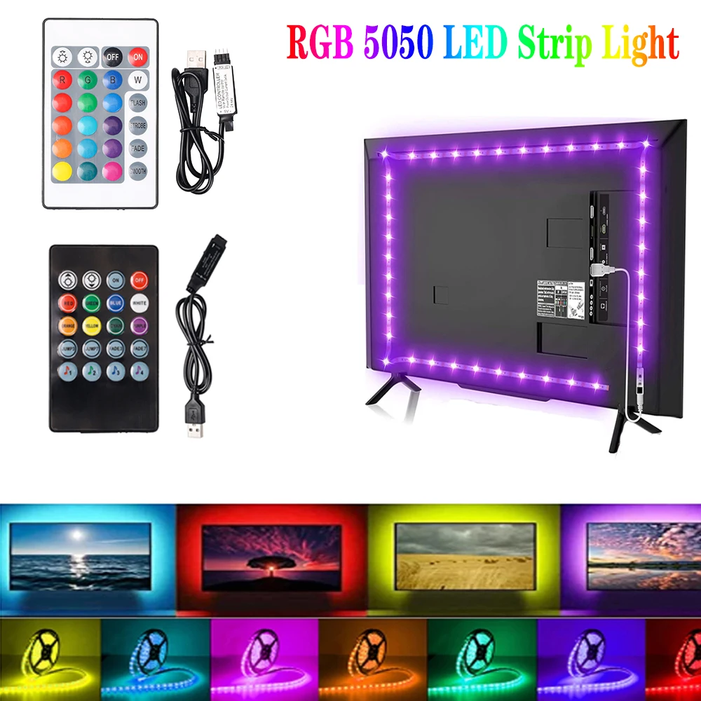 5050 Rgb Led Strip Light 5v Usb 16colors Waterproof Flexible Led Tape Tv  Back Lights Colour Changing With 24key Remote Control - Led Strip -  AliExpress