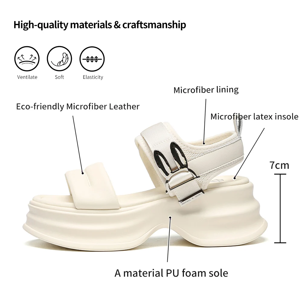 SOMILISS Women Chunky Platform Sandals Hook Loop Microfiber Leather Round Toe Summer Fashion Flat Casual Ladies Sandals Shoes