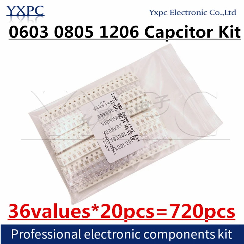 36values*20pcs=720pcs 0603 0805 1206 SMD Capacitor assorted kit 1pF~10uF Samples Kit electronic diy kit smd capacitor assorted kit 36 values x 20pcs 720pcs 1pf 10uf 0603 capacitors samples kit electronic diy kit