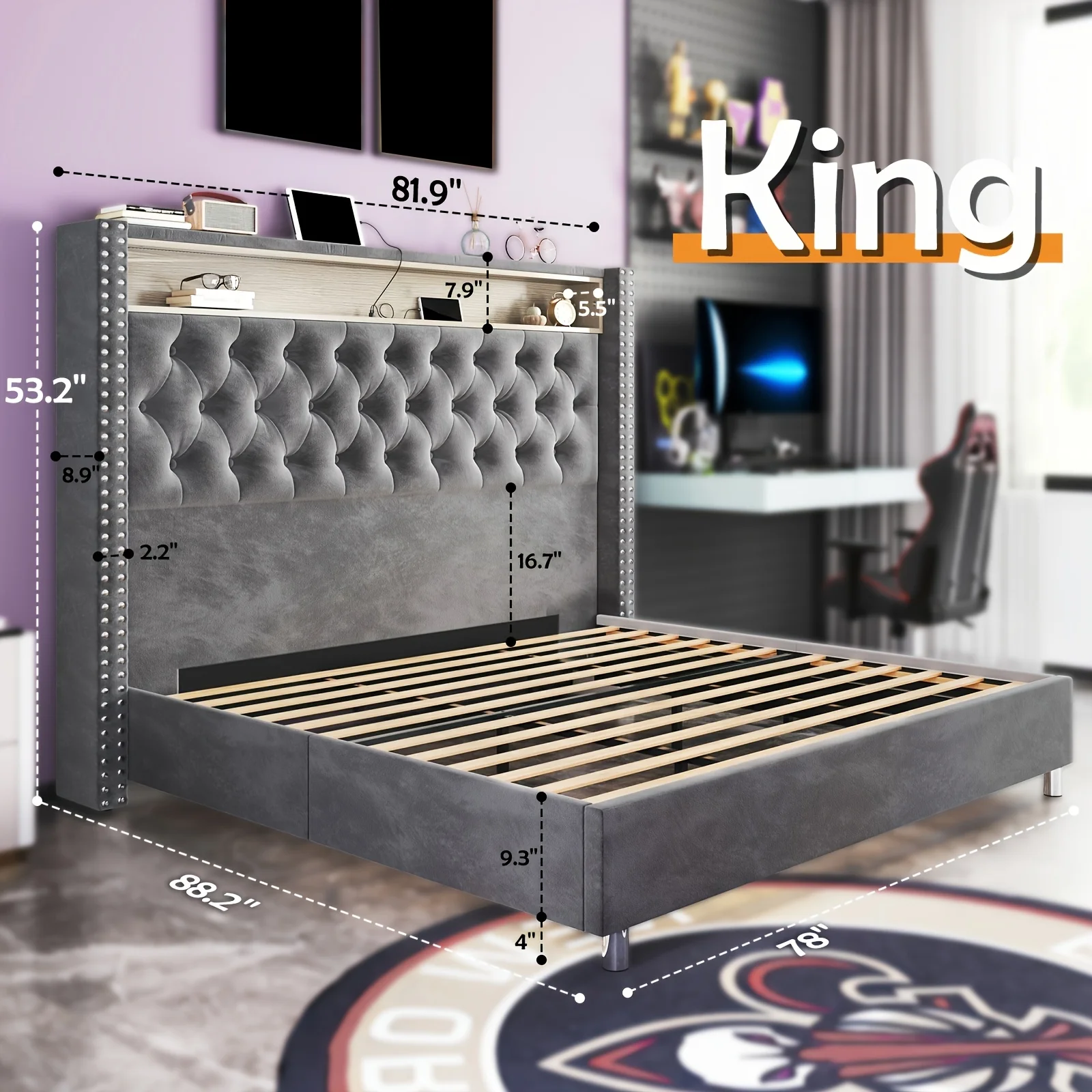 LED Upholstered Bed Frame 6