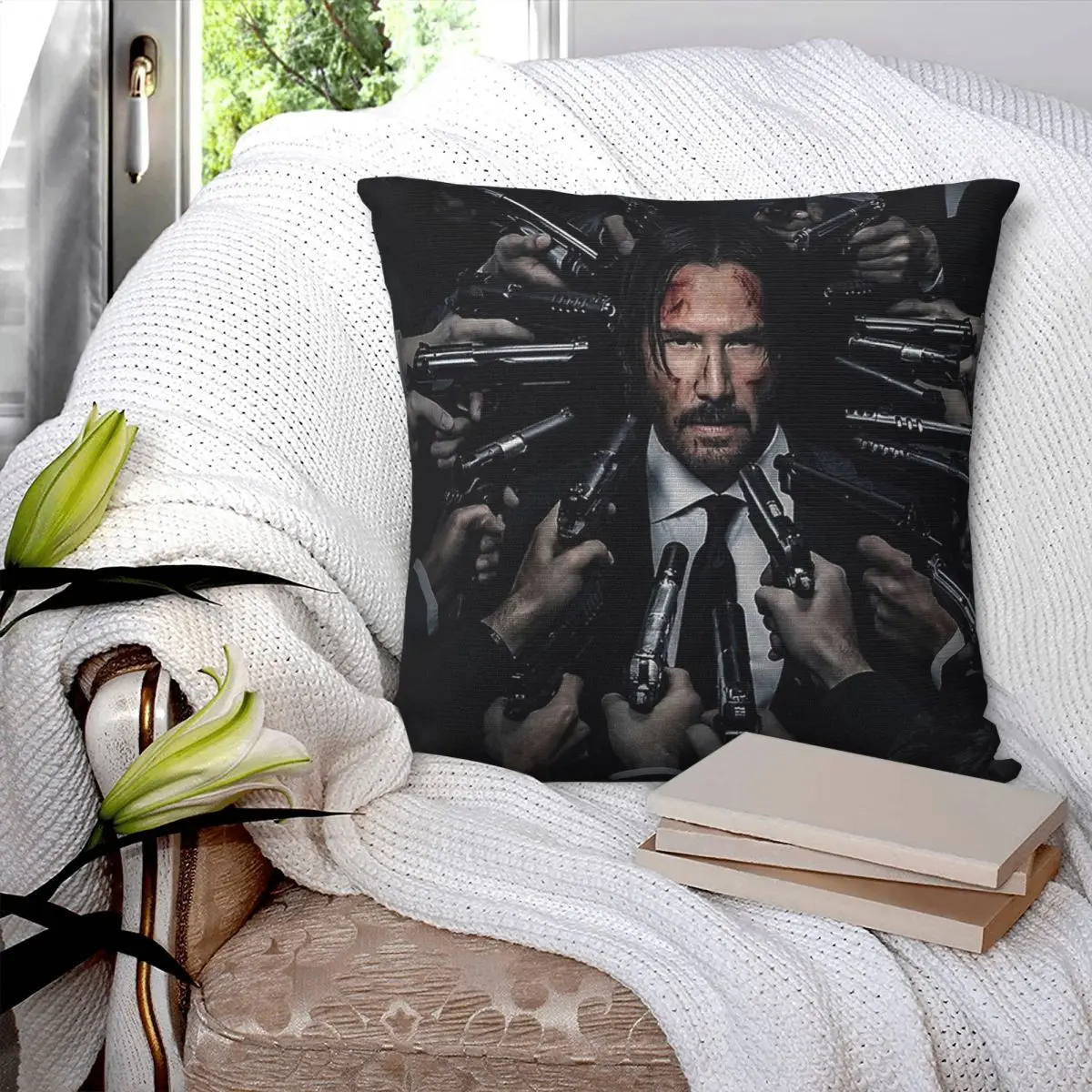 

John Wick 4 Movie Square Pillowcase Pillow Cover Polyester Cushion Zip Decorative Comfort Throw Pillow for Home Living Room