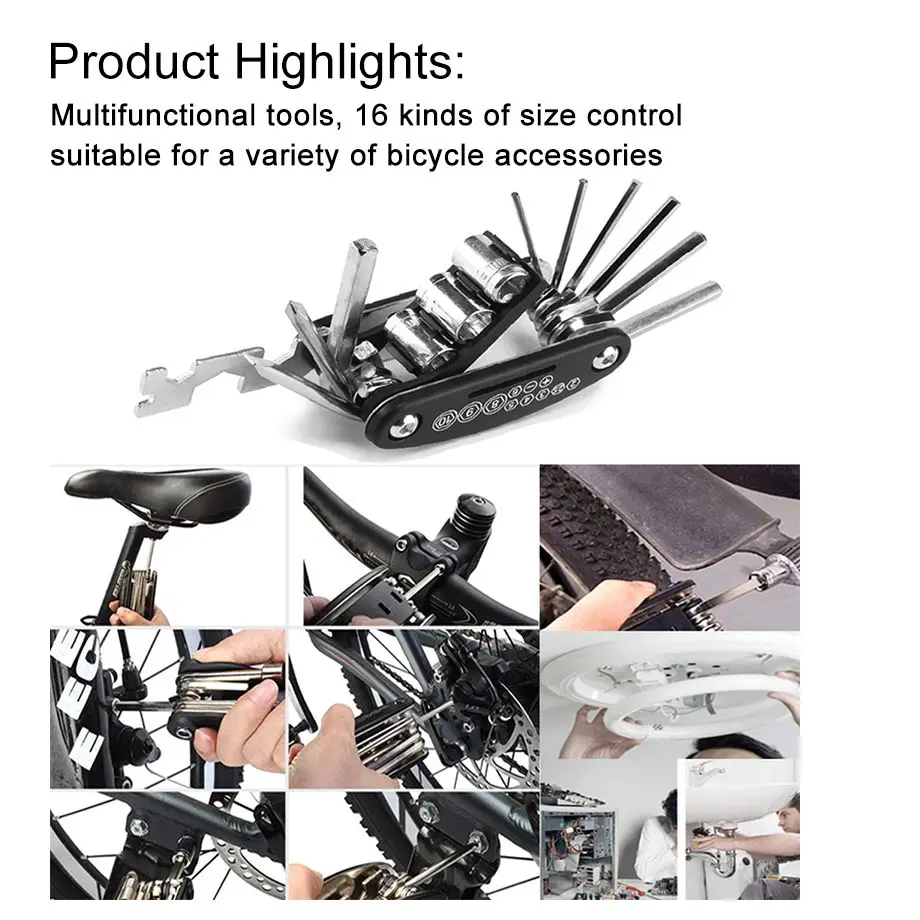 Bike Repair Kit 16-in-1 Bike Multi-Tool Kit Hex Wrenches, Tire
