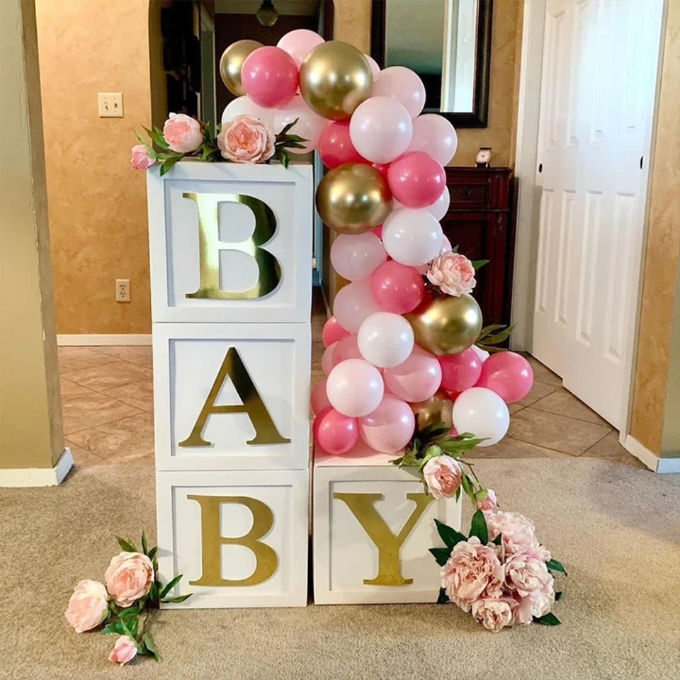 Scatole Decorazione Baby Shower | 4 Pezzi Con Lettere BABY | Per Feste Gender Reveal E Battesimo - Foto 2