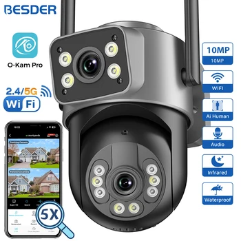 BESDER 5K 10MP PTZ Wifi Camera AI Auto Tracking 5G Dual Band Outdoor Dual Lens 8MP 4K CCTV Security IP Camera Wifi6 Cam Audio 1