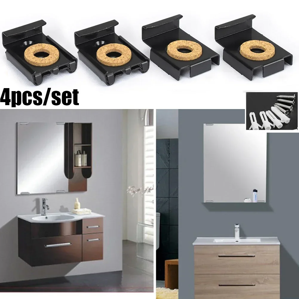 Square Glass Clamp 4pcs Zinc Alloy Frameless Bathroom Mirror Glass Wall Mounting Fixing Kit Hardware With Screws Mirror Holder