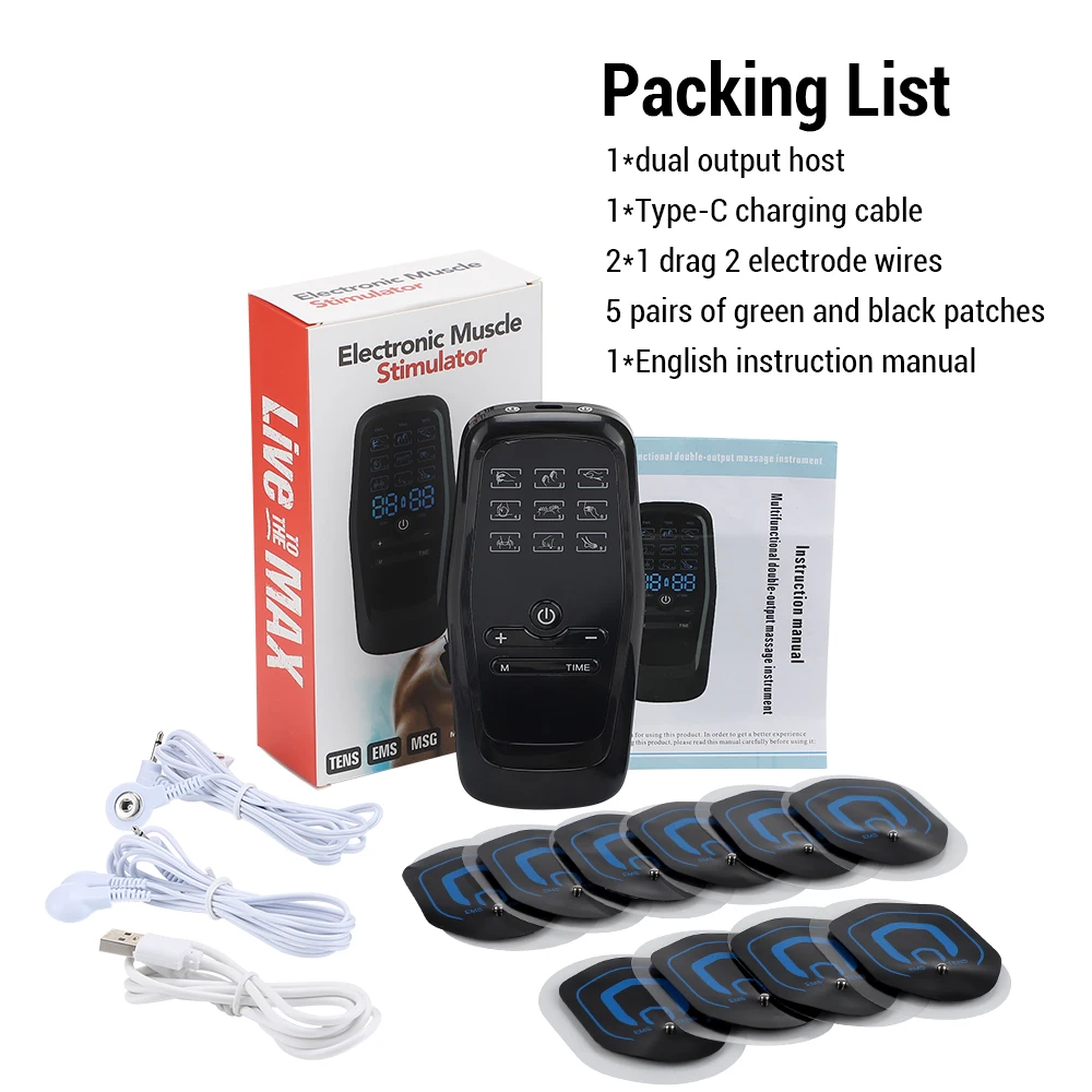 מכשיר פיזיותרפיה לעיסוי גוף באמצעות EMS אקופונקטורה, מכשיר סטימולציה שרירית TENS, מכונת סלימינג, מכשיר סטימולציה חשמלי 10 יחידות