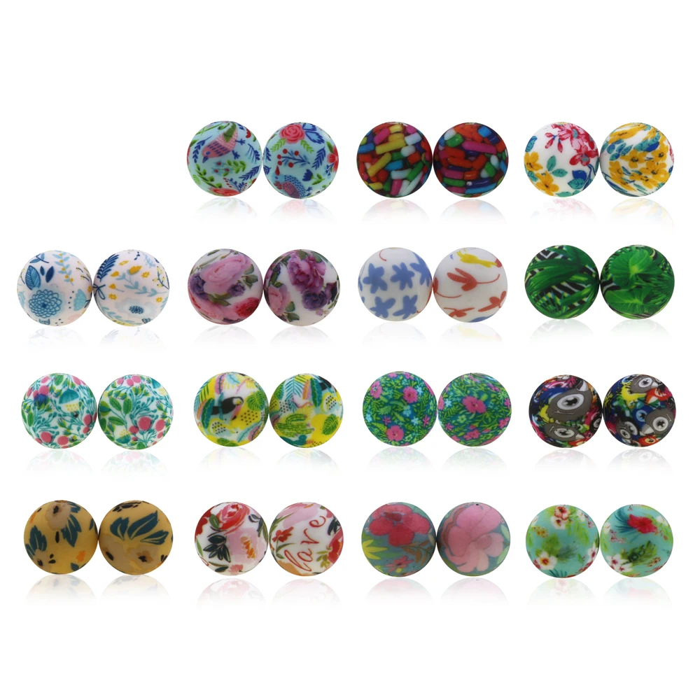 

500Pcs 12mm 15mm 20mm Silicone Beads Printed Daisy Leopard Print Silicone Beads Bulk Food Grade DIY Bracelet Necklace Jewelry