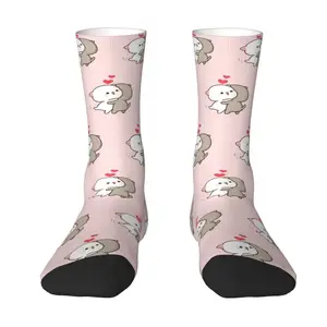 Kawaii Printed Cute Mochi Peach Cat And Goma Love Socks for Women Men Stretch Summer Autumn Winter Crew Socks